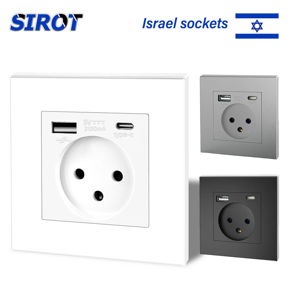 PlugPoint — שקע ישראלי שקוע עם יציאת USB-A ויציאת Type-C, בגימור לבן